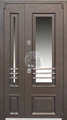 двустворчатая дверь со стеклом, отделка мдф, внутри ламинат-ДВ-702